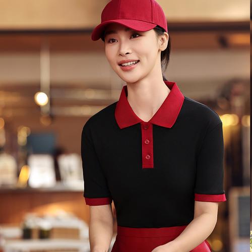 薄款透气餐饮快餐店服务员工作服短袖t恤奶茶店烧烤店传菜员夏装
